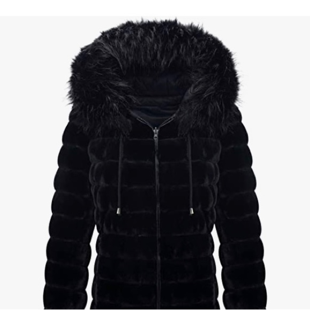 Fur black jacket for cold weather